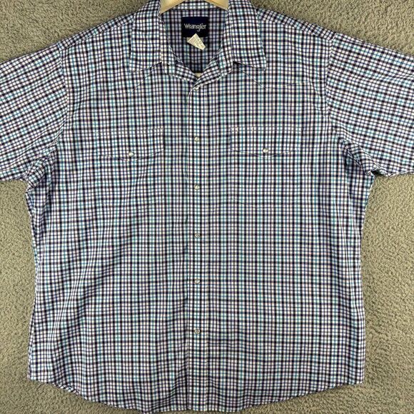 Wrangler Western‎ Shirt Mens XXL Blue White Plaid Cowboy Pearl Snap Farm Ranch - Picture 1 of 13